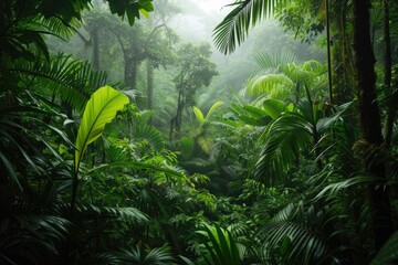 Poster - a forest with trees and plants in the sunlight, lush, tropical rainforest in Costa Rica bursting with wildlife