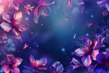Poster - a flower on a blue background, Background with Glassmorphism and spring floral elements