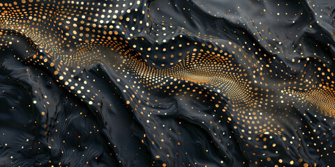 Wall Mural - Abstract gold technology background. Big data visualization. Wave with particles