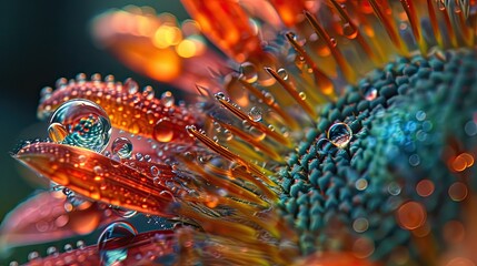 Poster - a close up of a flower with water droplets, Macro details revealing intricate burst patterns