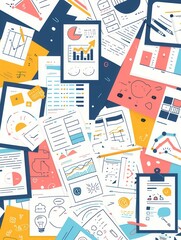 Leinwandbilder - An illustration depicting a chaotic yet organized collection of charts and diagrams, all interconnecting to represent the flow of data through a network. Generative AI