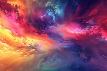 Fototapete - a colorful cloud background with a computer screen, colorful, abstract visualization of mind positive affirmations