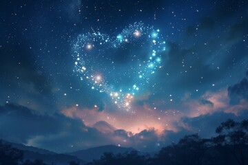 Aufkleber - a night sky with a heart shaped constellation, dreamy starry night with constellation forming a heart shape to commemorate Valentine's day