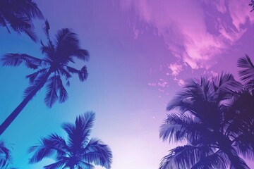 Wall Mural - blue and purple sky with coconut trees generative ai