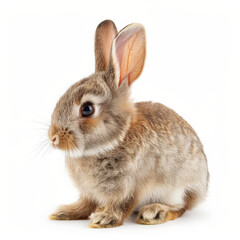 A sweet little bunny with soft fur and long ears, sitting and looking around, isolated on white background