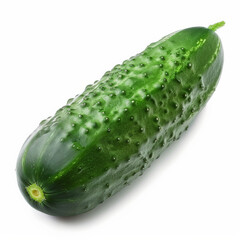 Wall Mural - A whole, fresh cucumber with a glossy green skin, isolated on white background