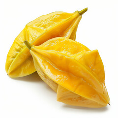 Wall Mural - A whole, ripe starfruit with a shiny yellow skin, isolated on white background