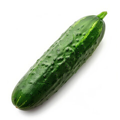 Wall Mural - A whole, fresh cucumber with a glossy green skin, isolated on white background