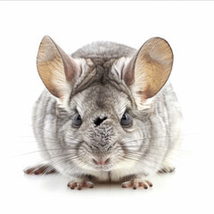 Wall Mural - A fluffy baby chinchilla with big ears and a curious expression, isolated on white background