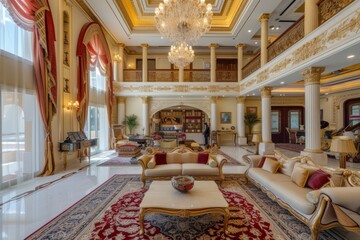 Poster - a large living room with a lot of furniture, Luxurious royal palace offering grand lifestyle in the Middle East
