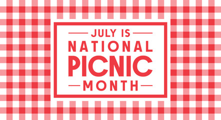 National Picnic Month, banner or poster with a checkered pattern vector illustration