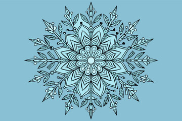 Aufkleber - a snowflake with a blue background and a white border, Intricate snowflake outline for a winter theme