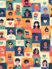 Fototapete - An illustration depicting a network of colorful profiles, representing influencers and their followers on social media. Generative AI