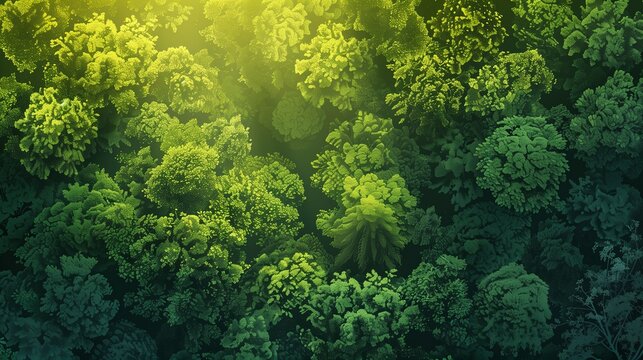 Green forest aerial view. Lush trees, nature s beauty. Summer landscape, tropical foliage. Fresh spring environment, jungle texture. Outdoor scenery, wild rainforest. Conservation