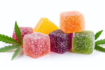 close-up product photography of CBD gummies on white background