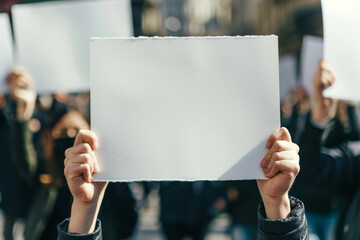 Protesters holding blank political poster banners. Empty protest banner template