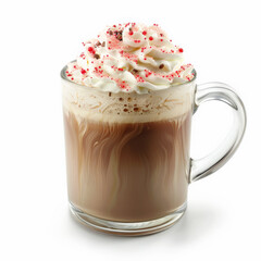 Wall Mural - A mug of hot peppermint mocha with whipped cream and peppermint sprinkles, isolated on white background