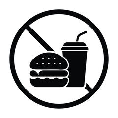 prohibition of food eating and drinking icon set. burger and drink bottle symbol. vector illustratio