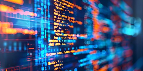 Canvas Print - a computer screen with a lot of code on it. the colors are bright and the lines are blurry. concept 