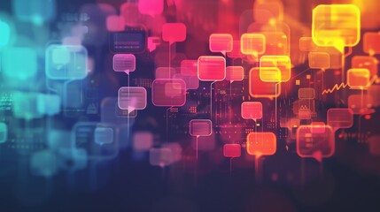 Abstract background of colorful chat bubbles, representing social media communication, online conversations, and digital networking