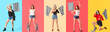 © Pixel-Shot - Set of beautiful young women with racing flags on color background