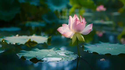 Wall Mural - illustration of lotus lily water flower and leaf on water lake or pond nature background wallpaper
