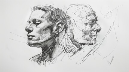 Academic sketches of an art school student in pencil on white paper