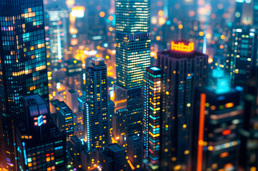 Night cityscape with skyscrapers and high-rise buildings. Concept of international business.