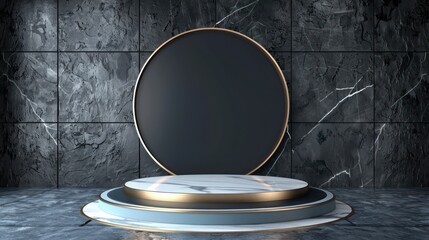 luxurious dark marble display podium for elegant showcase.