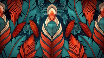 Abstract vibrant leaves pattern with 3D effect shapes.