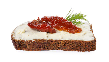Wall Mural - Delicious bruschetta with ricotta cheese, sun dried tomatoes and dill isolated on white