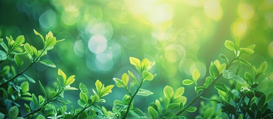 Blurred background with green leaves and grass flowers, ideal for copy space image.