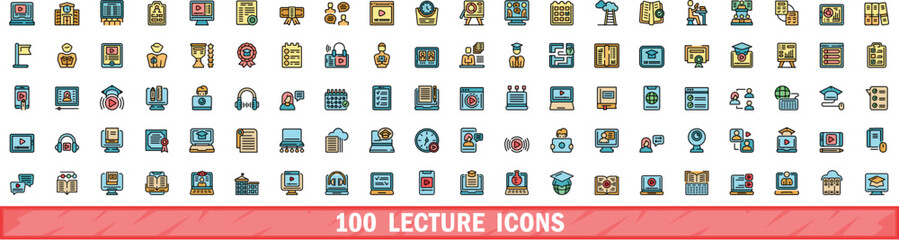 Wall Mural - 100 lecture icons set. color line set of lecture vector icons thin line color flat on white