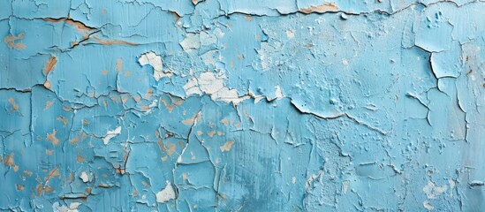 Canvas Print - A blue, cracked wall with layers of paint and chipped plaster, creating a unique texture for a copy space image of an old blue grunge abstract background.