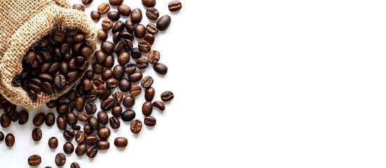 Poster - A white background showcasing a coffee and coffeebeans with copy space image.