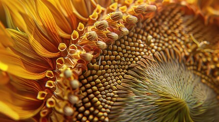 Sticker - A close-up of a sunflower head, showcasing the intricate patterns of its seeds