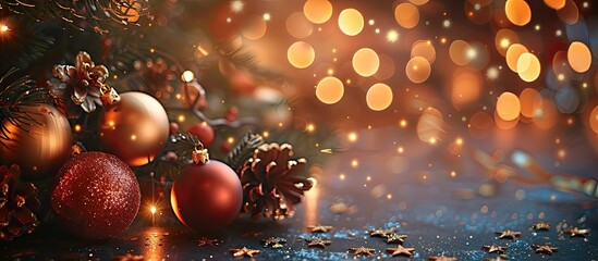 Sticker - Festive Christmas decor with a New Year theme, featuring selective focus and a holiday ambiance. Enhance your festive projects with this engaging copy space image.