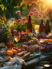 Canvas Print - Food and wine table