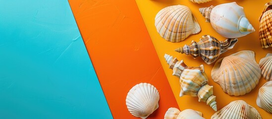 Poster - A mockup with a colorful background features beach seashells and ample copy space image.