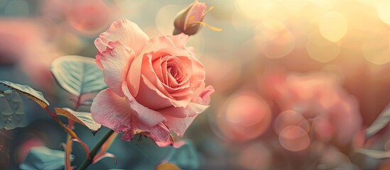 Wall Mural - Soft focus on a rose with a blurred background, creating a serene and delicate copy space image.