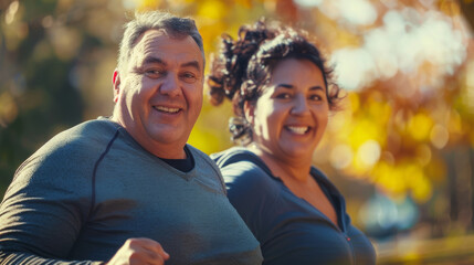 Sticker - A man and a woman are smiling at the camera, couple jogging