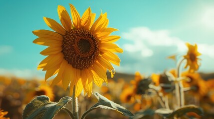 Wall Mural - A sunflower field with a clear blue sky