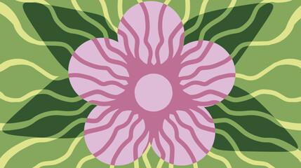 Wall Mural - Abstract art decorated with wavy lines of a pink flower on a green background.