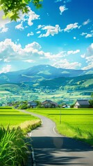 Wall Mural - Landscape Photography Reference. Real Photo of Rural Area. Green and Blue Fresh Color of Picture