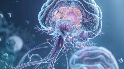 Wall Mural - Macro view of human hypothalamus with neuroendocrine cells, highlighting central nervous system regulation and hormone secretion.