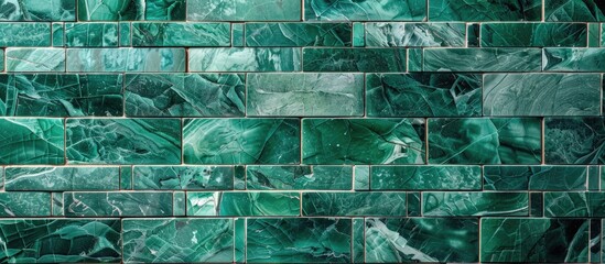 Wall Mural - Luxurious vintage green ceramic marble brick wall with an elegant design and copy space image for interior decoration.