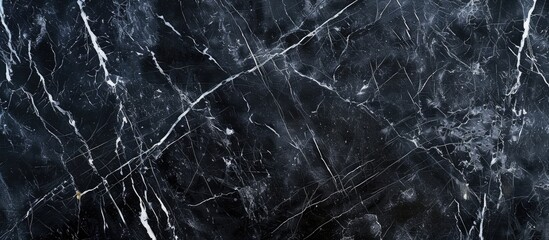 Wall Mural - Close-up image of natural black marble with elegant white veins, ideal as a background photo with space for text or other elements. Copy space image. Place for adding text and design