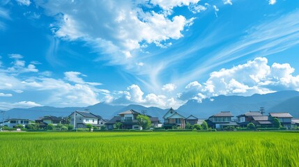 Landscape Photography Reference. Real Photo of Rural Area. Green and Blue Fresh Color of Picture