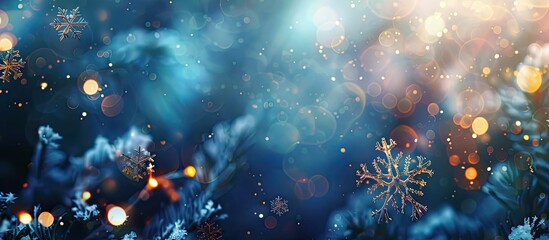 Sticker - An abstract Christmas-themed bokeh background featuring delicate snowflakes and copy space image.