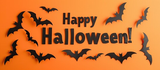 Wall Mural - a festive halloween-themed card featuring black bats on an orange background, perfect for congratula